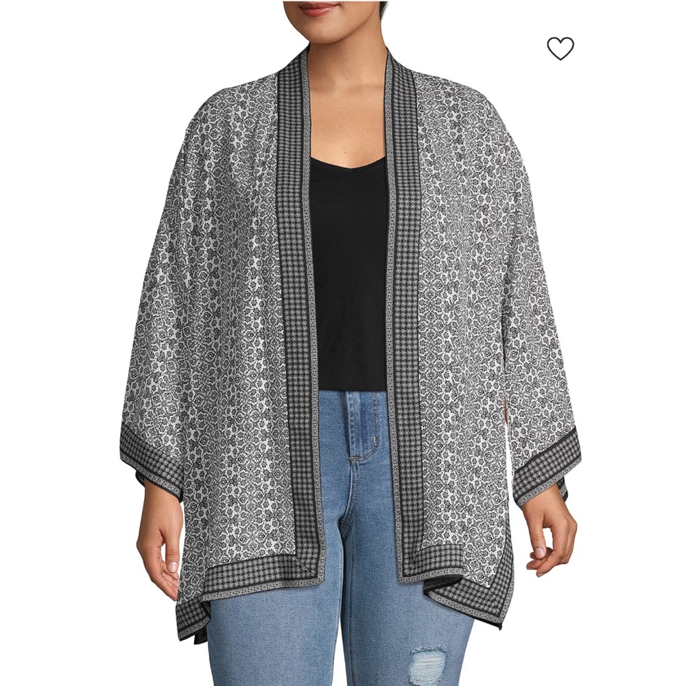 Max Studio Open Front Lightweight Kimono Style Printed Cardigan